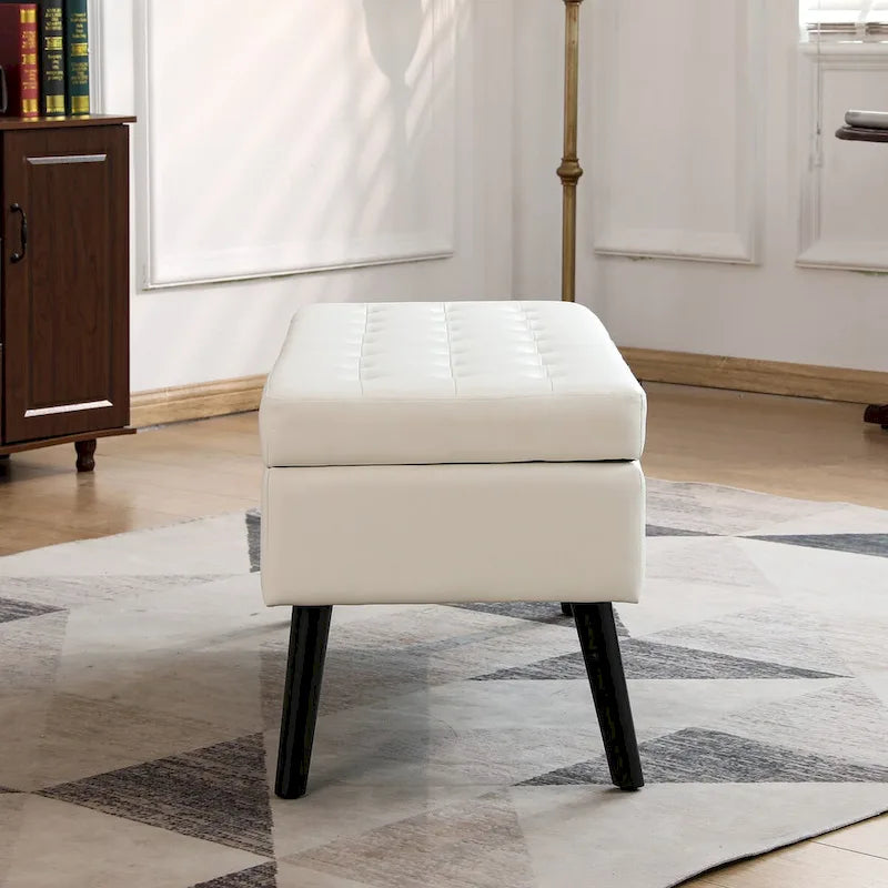 Banc de rangement avec rangement, banc de bout de lit, banc d'entrée, banc ottoman de rangement 110 cm L x 45 cm Cuir PU Blanc