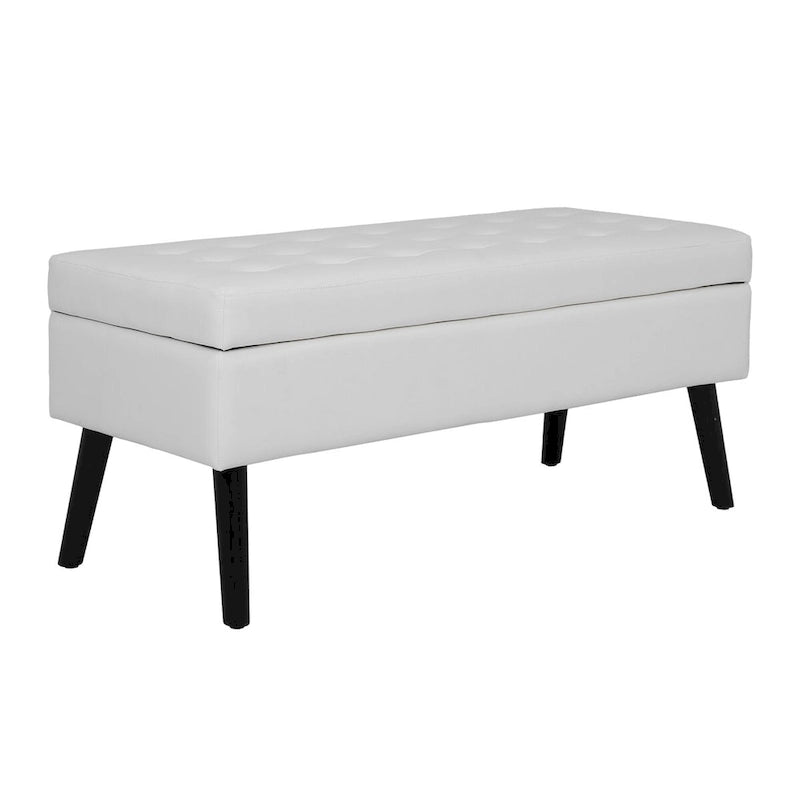 Banc de rangement avec rangement, banc de bout de lit, banc d'entrée, banc ottoman de rangement 110 cm L x 45 cm Cuir PU Blanc