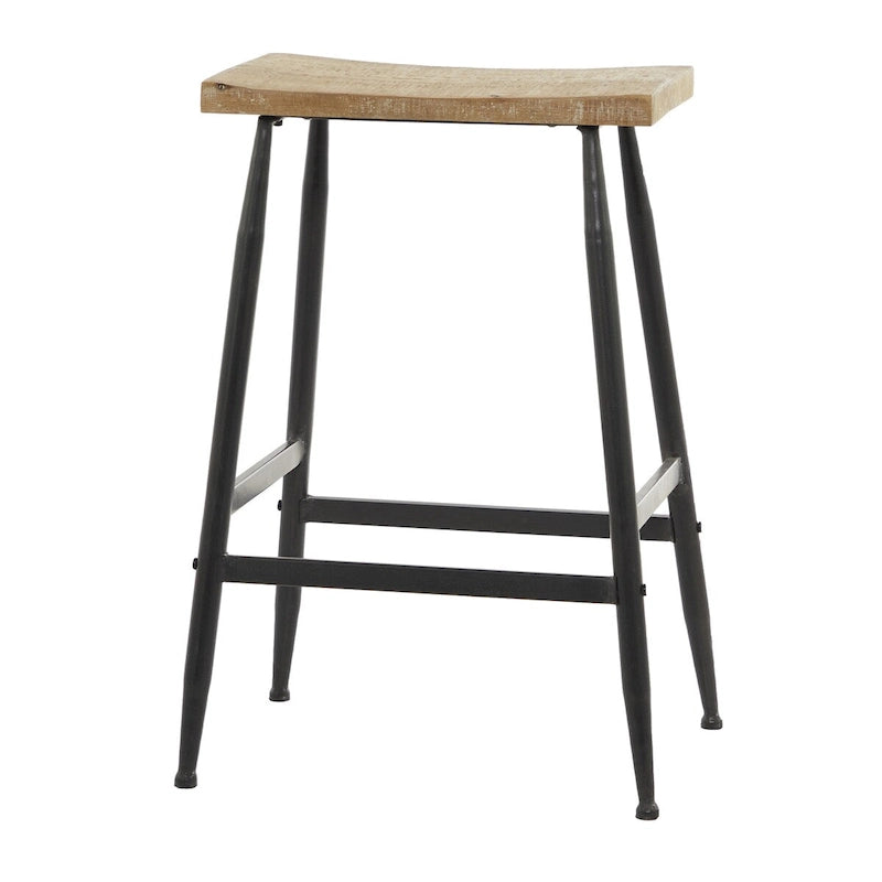 Tabouret de comptoir en métal avec plateau en bois brun - Noir - Décor Roche River