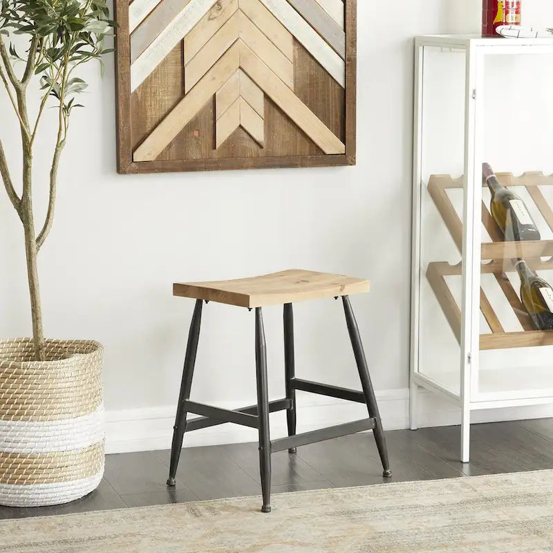 Tabouret de comptoir en métal avec plateau en bois brun - Noir - Décor Roche River