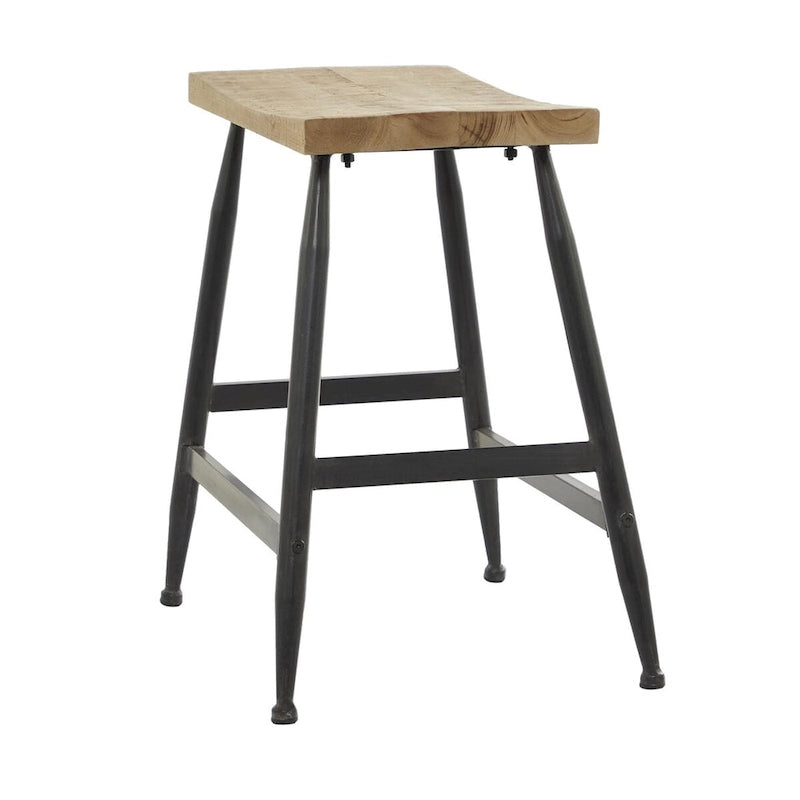 Tabouret de comptoir en métal avec plateau en bois brun - Noir - Décor Roche River