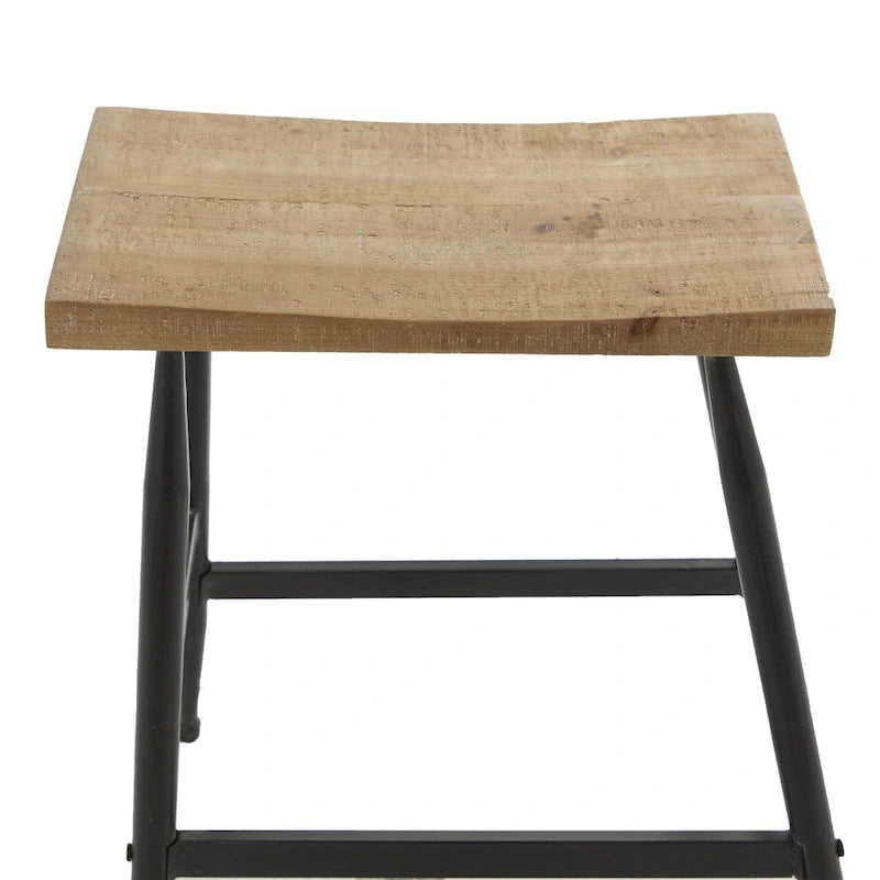 Tabouret de comptoir en métal avec plateau en bois brun - Noir - Décor Roche River