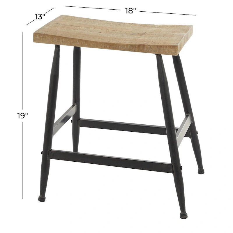 Tabouret de comptoir en métal avec plateau en bois brun - Noir - Décor Roche River