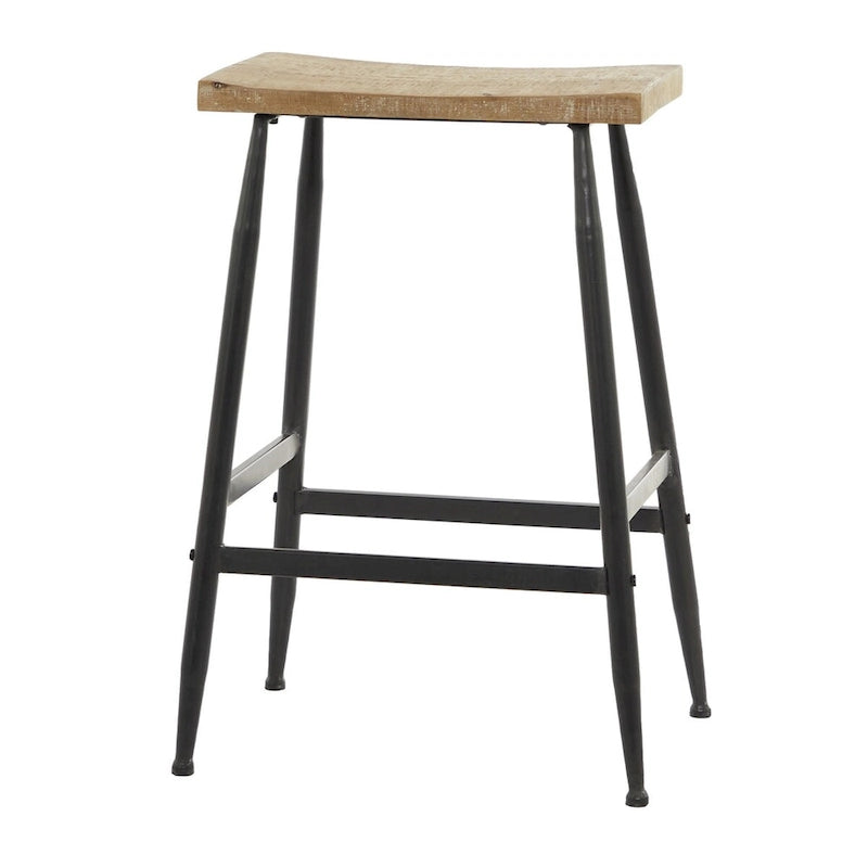 Tabouret de comptoir en métal avec plateau en bois brun - Noir - Décor Roche River