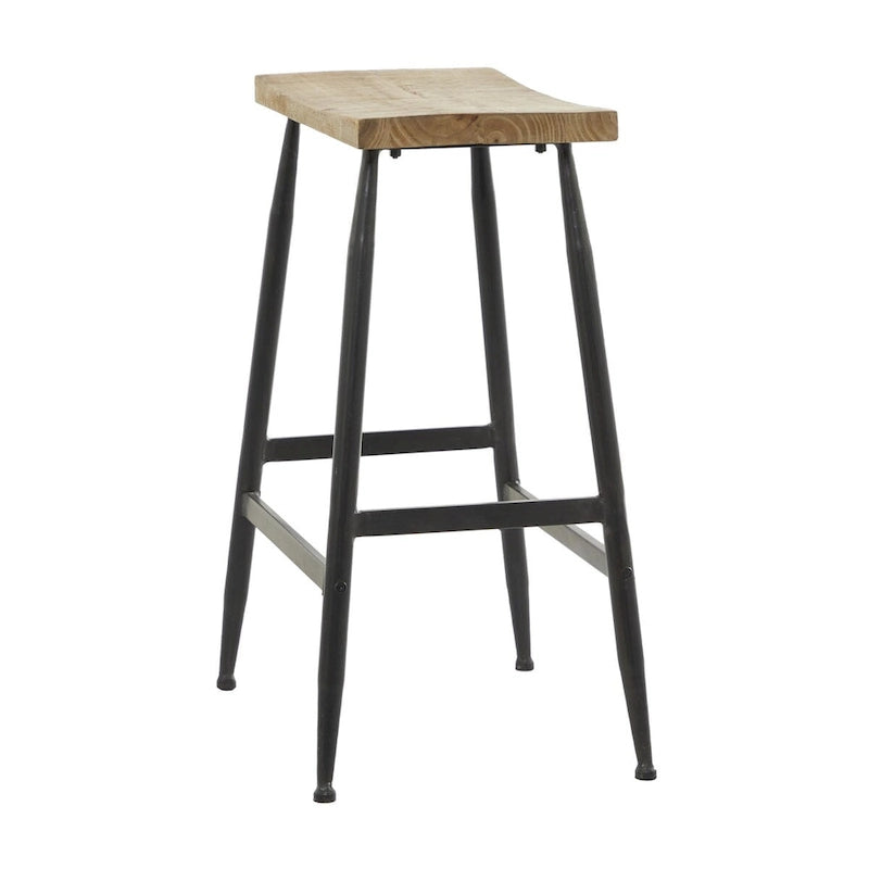 Tabouret de comptoir en métal avec plateau en bois brun - Noir - Décor Roche River