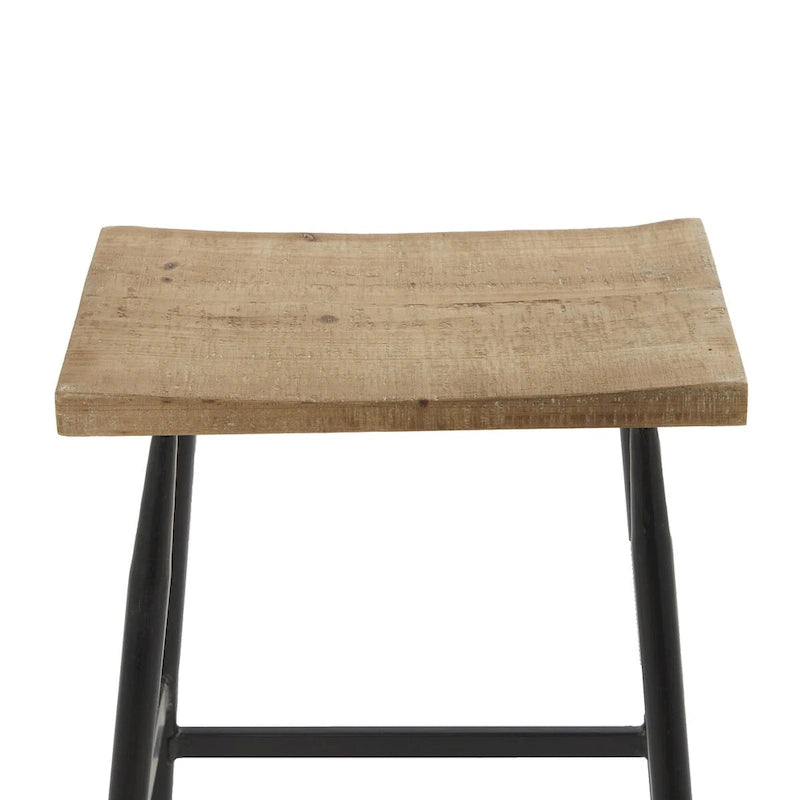 Tabouret de comptoir en métal avec plateau en bois brun - Noir - Décor Roche River