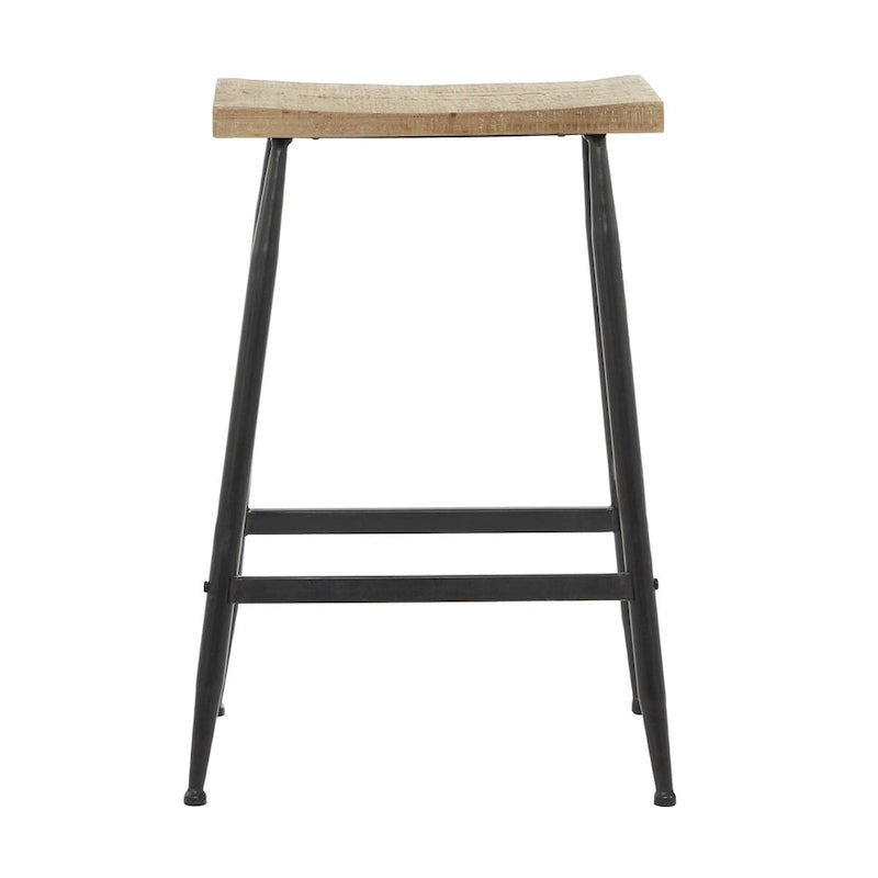 Tabouret de comptoir en métal avec plateau en bois brun - Noir - Décor Roche River