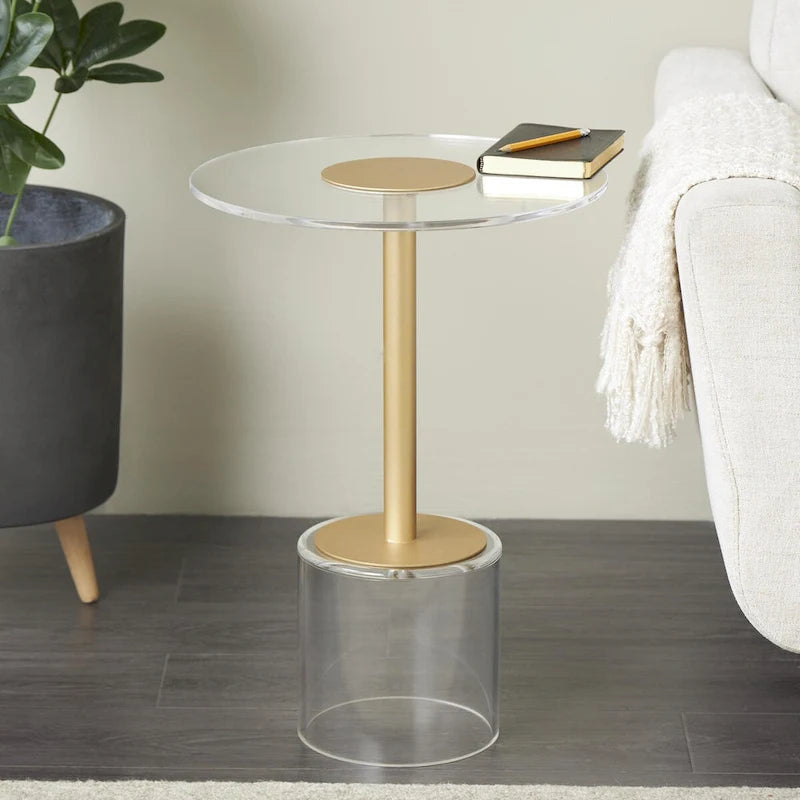 Table d'appoint en acrylique avec base surélevée et support doré - Transparent - Roche River Decor