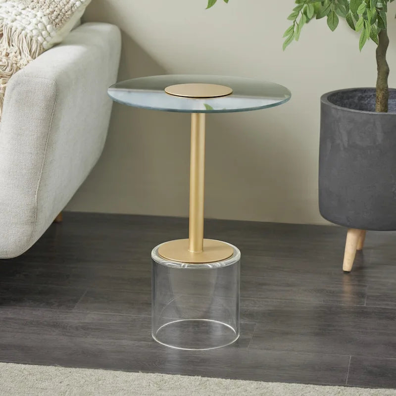 Table d'appoint en acrylique avec base surélevée et support doré - Transparent - Roche River Decor