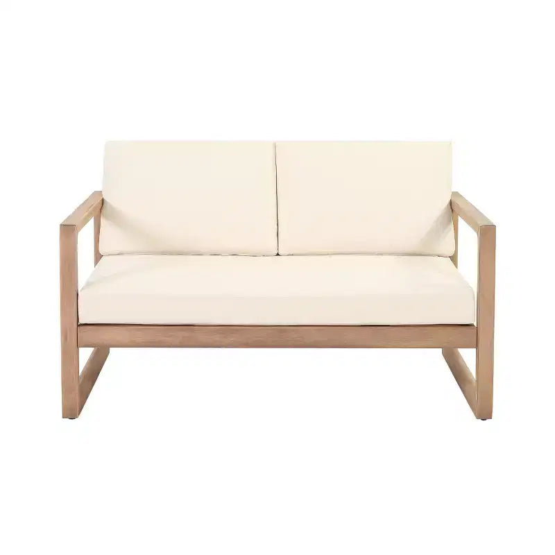Ensemble de meubles de patio en bois d'acacia, ensemble de conversation extérieur avec table basse et coussins moelleux pour jardin, véranda et balcon, Beige - Merax