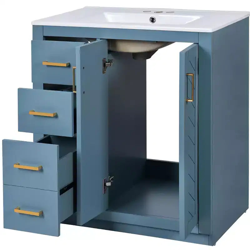 Meuble-lavabo de salle de bain 30 pouces à vasque simple avec armoire et 3 tiroirs – Noir / Bleu / Vert / Indigo / Blanc
