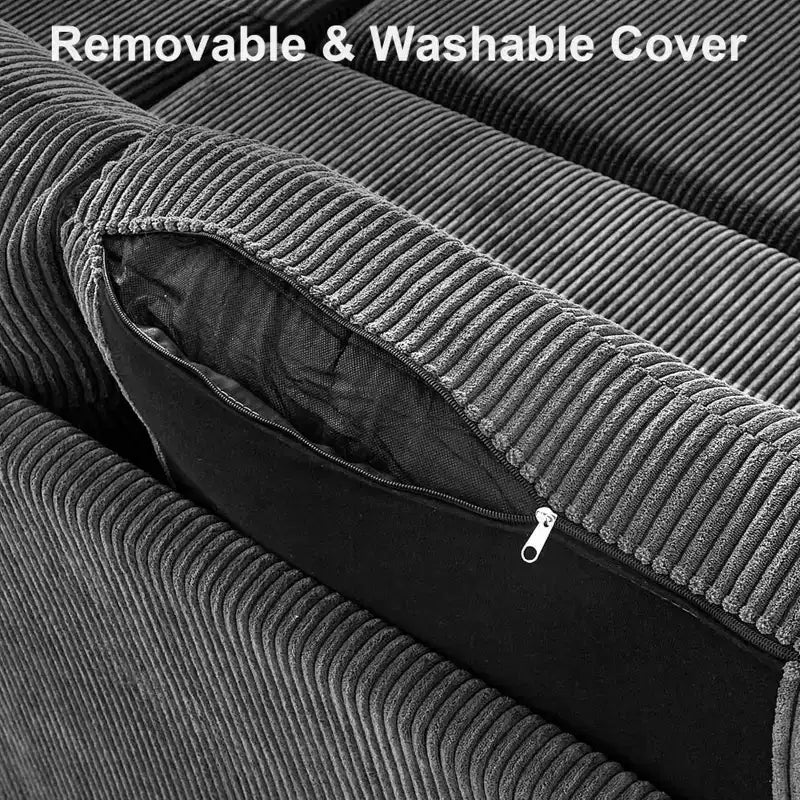 Canapé-lit Dyonery 2-en-1 avec méridienne de rangement, canapé sectionnel en velours côtelé avec ports USB pour salon