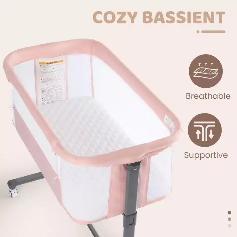 Berceau pour bébé avec roulettes 鈥?Beige / Gris / Rose, Cododo, pour 1 bébé