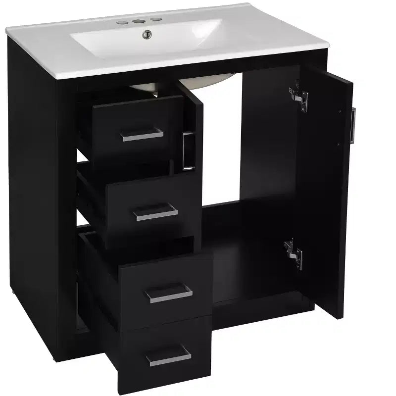 Meuble-lavabo de salle de bain 30 pouces à vasque simple avec armoire et 3 tiroirs – Noir / Bleu / Vert / Indigo / Blanc