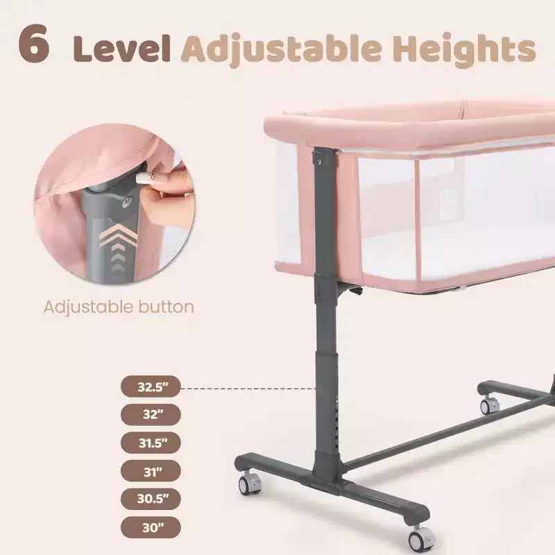Berceau pour bébé avec roulettes 鈥?Beige / Gris / Rose, Cododo, pour 1 bébé