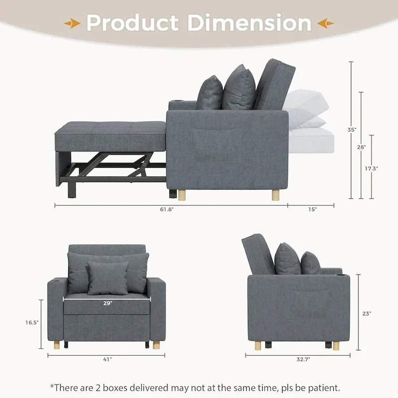 Fauteuil convertible 3-en-1, plusieurs coloris, une place