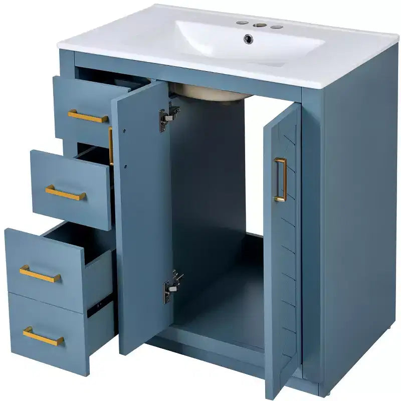 Meuble-lavabo de salle de bain 30 pouces à vasque simple avec armoire et 3 tiroirs – Noir / Bleu / Vert / Indigo / Blanc