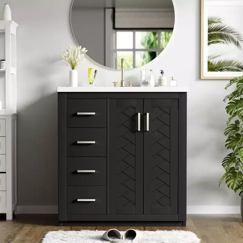Meuble-lavabo de salle de bain 30 pouces à vasque simple avec armoire et 3 tiroirs – Noir / Bleu / Vert / Indigo / Blanc
