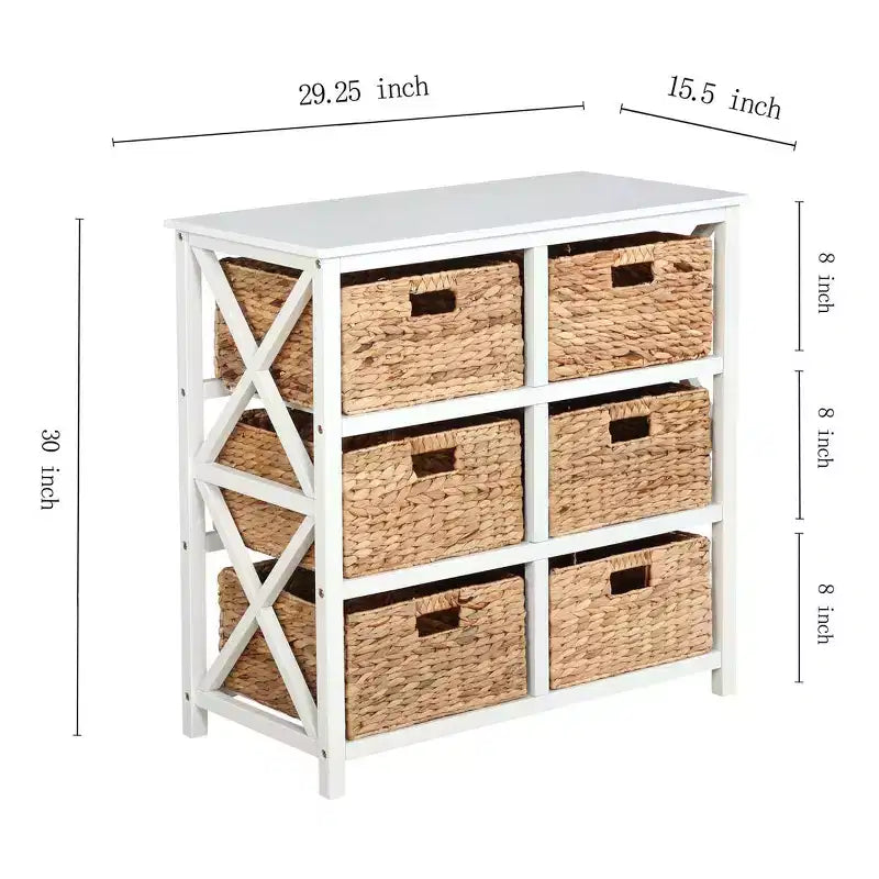 eHemco 3 tiroirs de rangement avec 6 paniers en jacinthe d'eau naturelle
