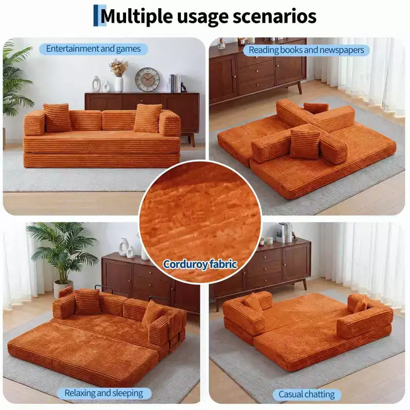 80,7 Canapé-lit convertible 5-en-1 – Corduroy, 544 kg, Aucun assemblage requis