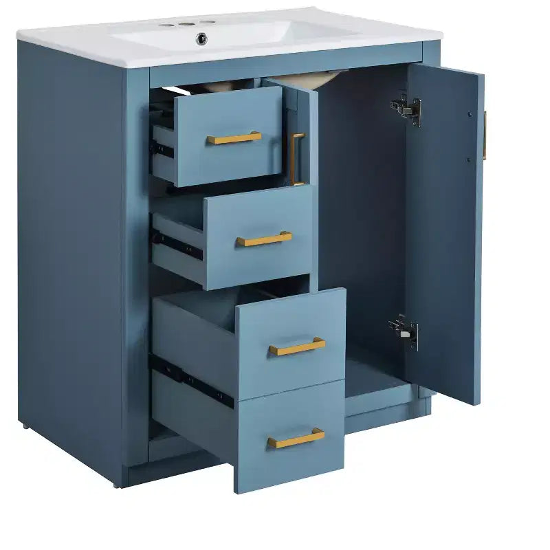 Meuble-lavabo de salle de bain 30 pouces à vasque simple avec armoire et 3 tiroirs – Noir / Bleu / Vert / Indigo / Blanc