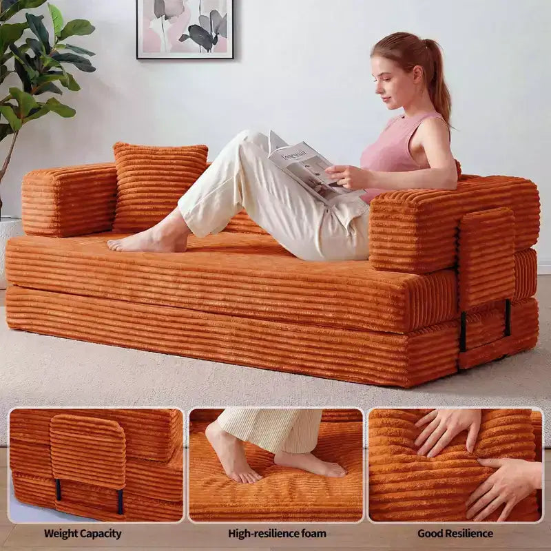 80,7 Canapé-lit convertible 5-en-1 – Corduroy, 544 kg, Aucun assemblage requis
