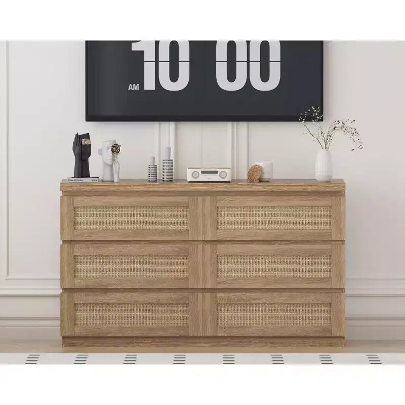Commode en rotin pour chambre à coucher avec 6 tiroirs, 47 commode large moderne de style ferme, armoire de rangement en bois pour placard, salon, couloir