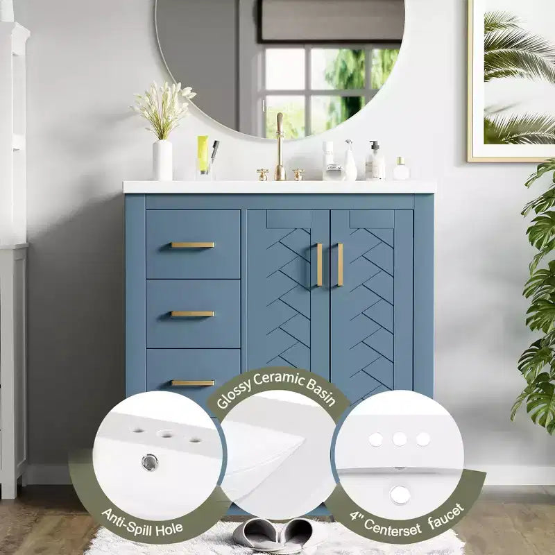Meuble-lavabo de salle de bain 30 pouces à vasque simple avec armoire et 3 tiroirs – Noir / Bleu / Vert / Indigo / Blanc