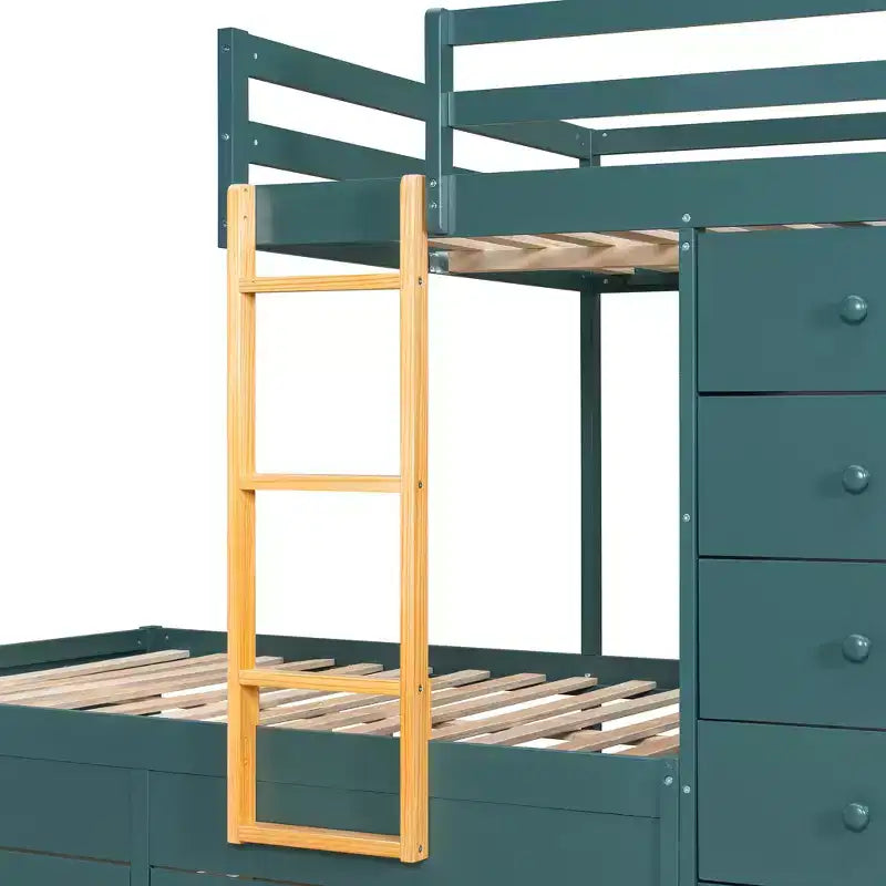 Lit superposé double sur double avec armoire de rangement et tiroirs, lit superposé double en bois peu encombrant avec garde-corps pour appartement, chambre à coucher