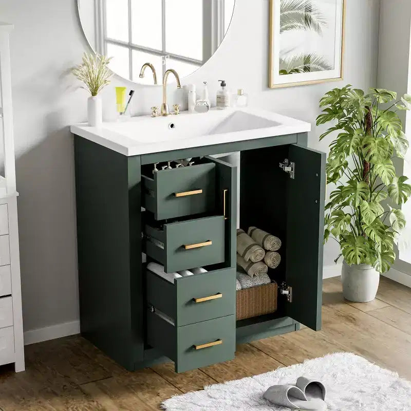 Meuble-lavabo de salle de bain 30 pouces à vasque simple avec armoire et 3 tiroirs – Noir / Bleu / Vert / Indigo / Blanc