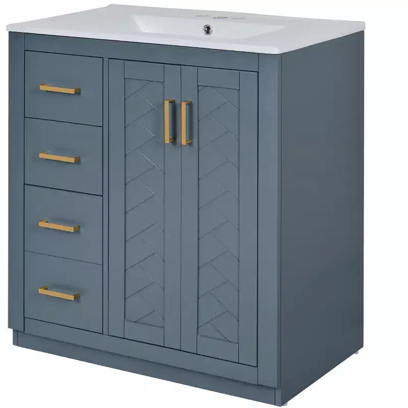 Meuble-lavabo de salle de bain 30 pouces à vasque simple avec armoire et 3 tiroirs – Noir / Bleu / Vert / Indigo / Blanc