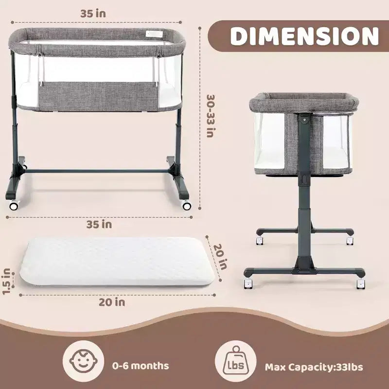 Berceau pour bébé avec roulettes 鈥?Beige / Gris / Rose, Cododo, pour 1 bébé