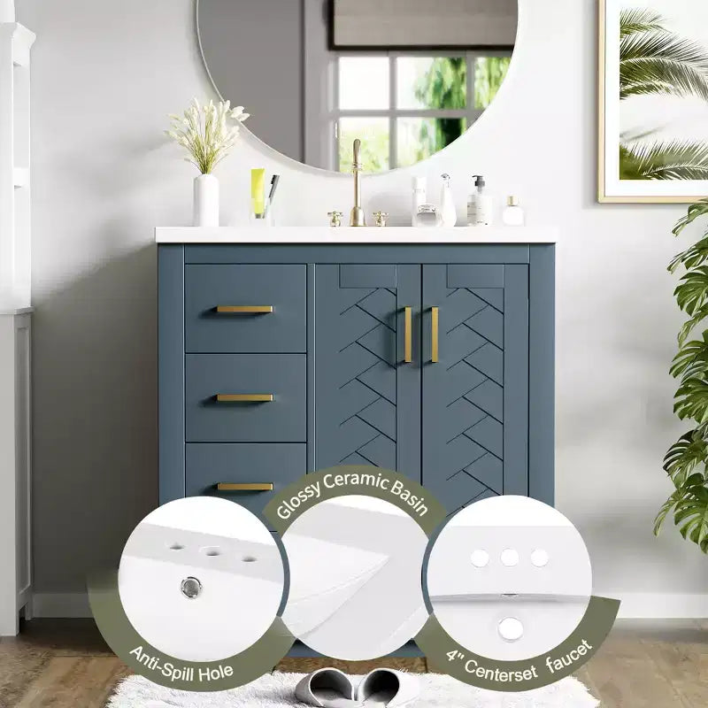 Meuble-lavabo de salle de bain 30 pouces à vasque simple avec armoire et 3 tiroirs – Noir / Bleu / Vert / Indigo / Blanc