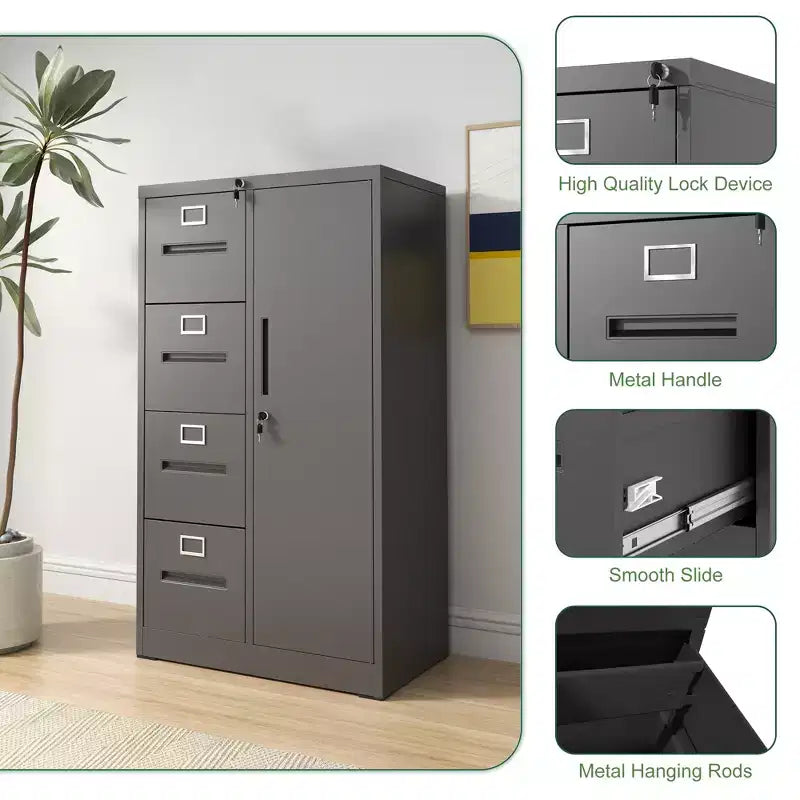 Classeur vertical en métal avec serrure, casier de rangement en acier à 4 tiroirs