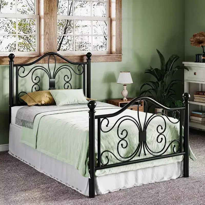 Cadre de lit en métal pour enfants avec tête et pied de lit papillon, aucun sommier tapissier requis