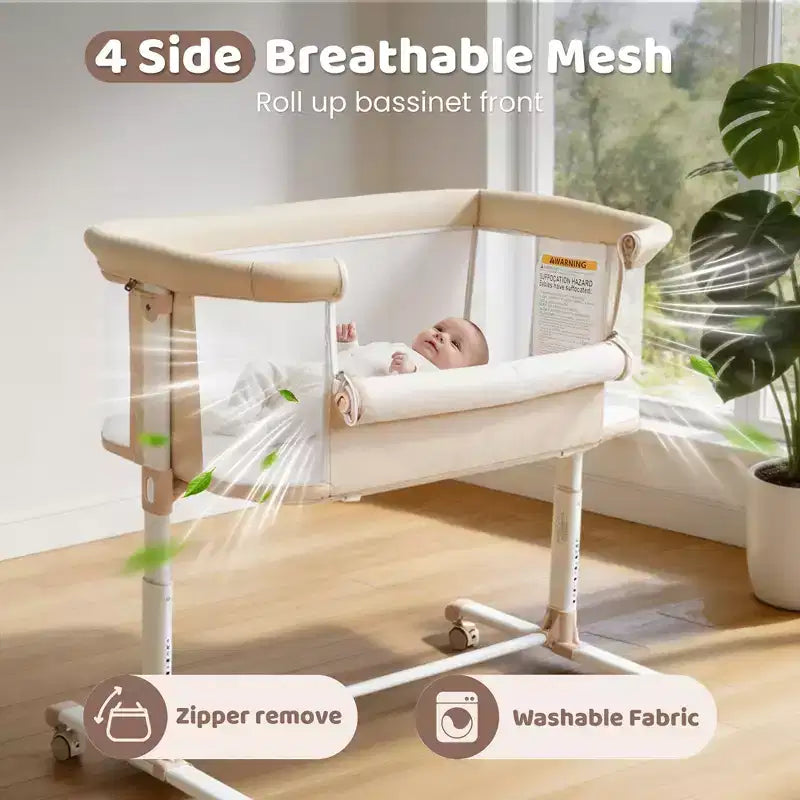 Berceau pour bébé avec roulettes 鈥?Beige / Gris / Rose, Cododo, pour 1 bébé