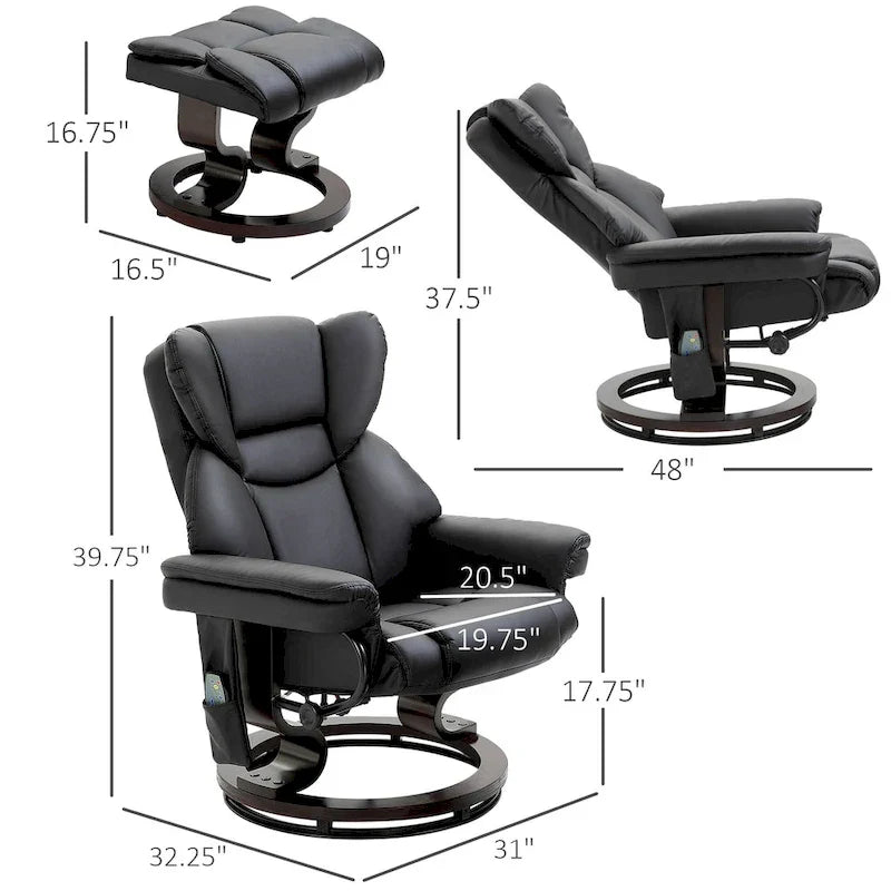 Fauteuil de massage inclinable HOMCOM avec pouf repose-pieds