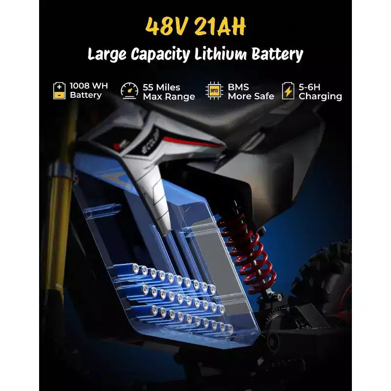 ECOLEAP Moto électrique tout-terrain 3500 W pour adolescents et adultes, 60 km/h, batterie 48 V 21 Ah, autonomie jusqu'à 88 km, 180 kg, 13 ans et plus