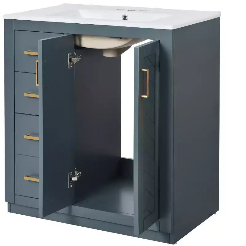 Meuble-lavabo de salle de bain 30 pouces à vasque simple avec armoire et 3 tiroirs – Noir / Bleu / Vert / Indigo / Blanc