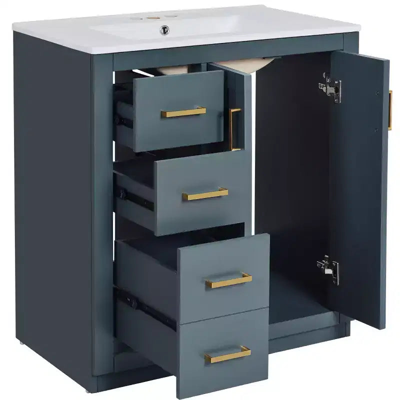 Meuble-lavabo de salle de bain 30 pouces à vasque simple avec armoire et 3 tiroirs – Noir / Bleu / Vert / Indigo / Blanc