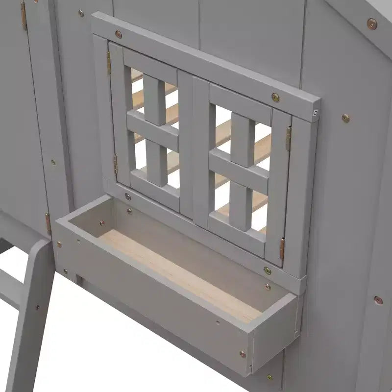 Lit mezzanine cabane de taille double, lit mezzanine cabane en bois avec échelle et barrières de sécurité pour enfants