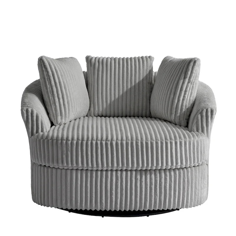 Lot de 2 fauteuils pivotants ronds surdimensionnés en velours côtelé moelleux de 43 po de large avec oreillers