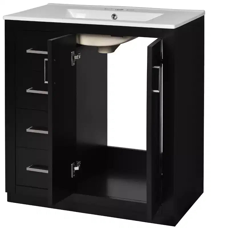 Meuble-lavabo de salle de bain 30 pouces à vasque simple avec armoire et 3 tiroirs – Noir / Bleu / Vert / Indigo / Blanc